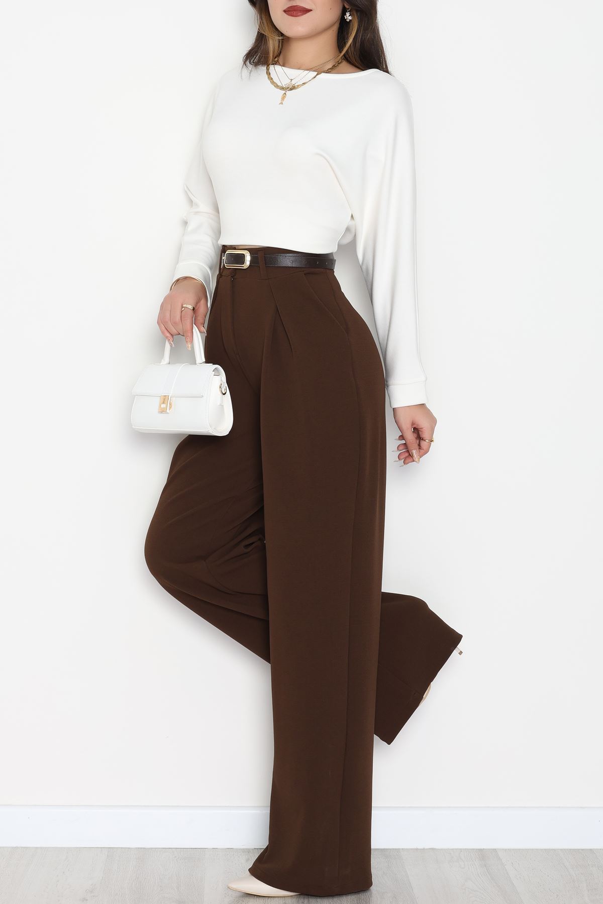 Pileli Palazzo Pantolon Acıkahve - 51047.1999.