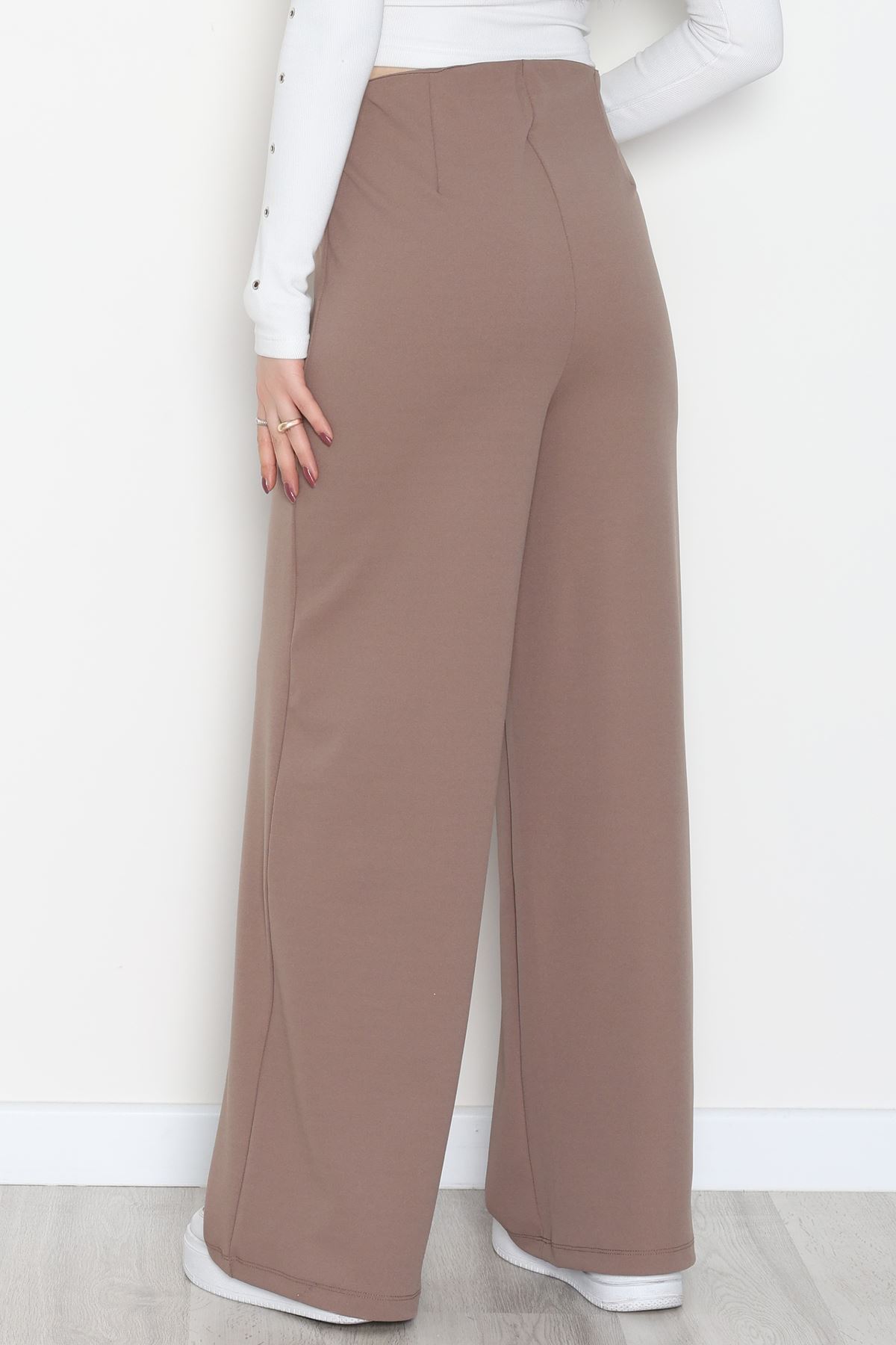 Full Likra İthal Krep Yandan Fermuarlı Pantolon Vizon - 90161.1837.