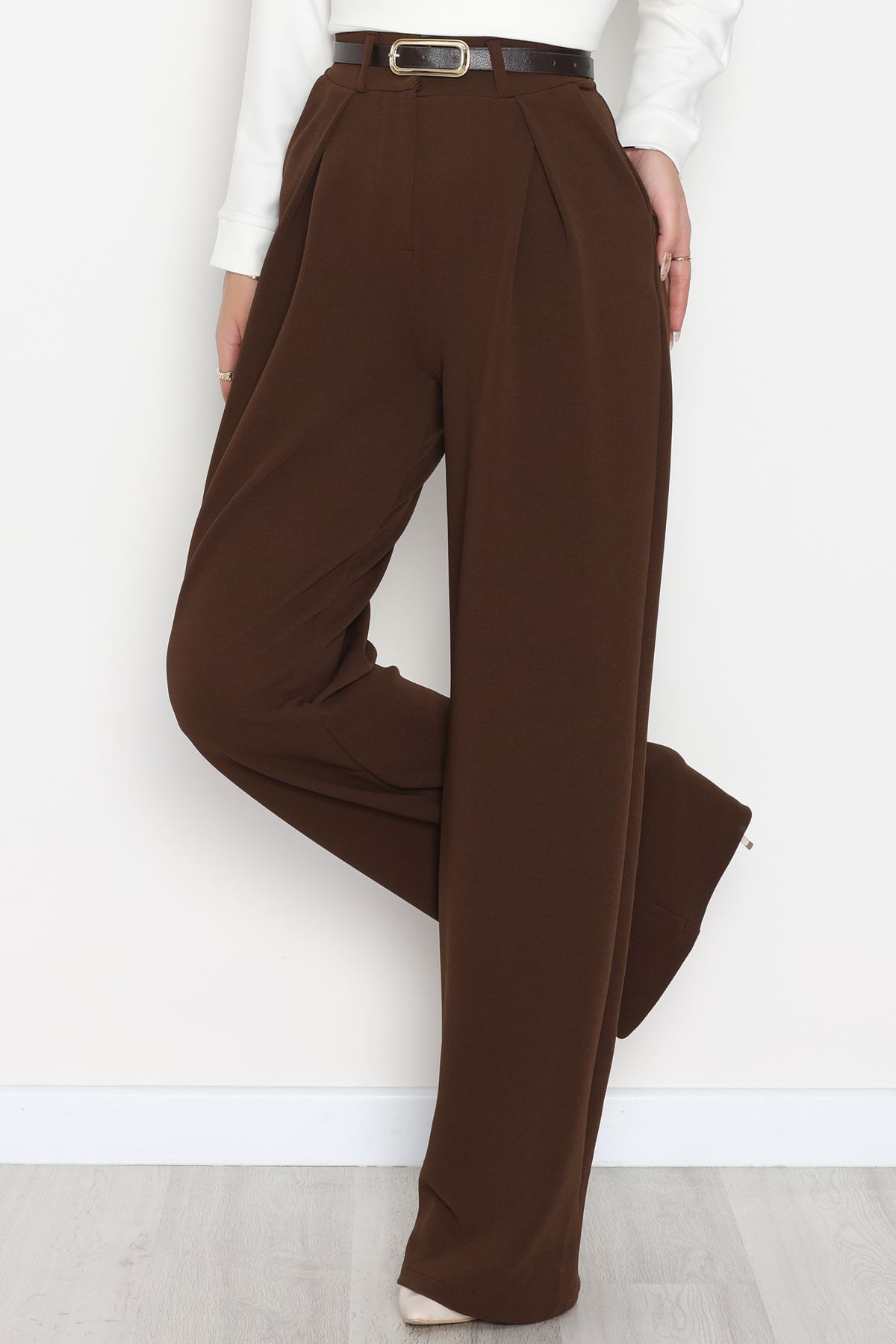 Pileli Palazzo Pantolon Acıkahve - 51047.1999.