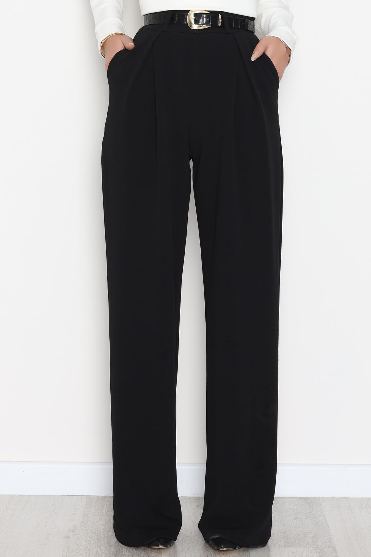 Pileli Palazzo Pantolon Siyah - 51047.1999.