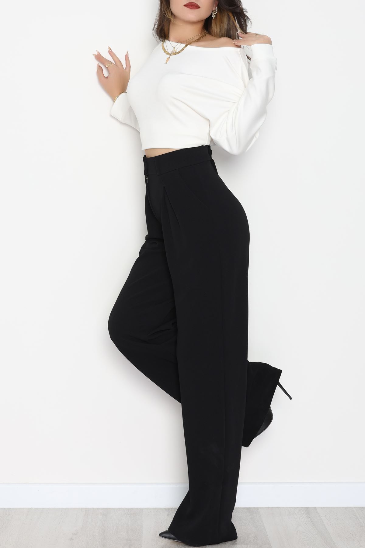 Pileli Palazzo Pantolon Siyah - 51047.1999.