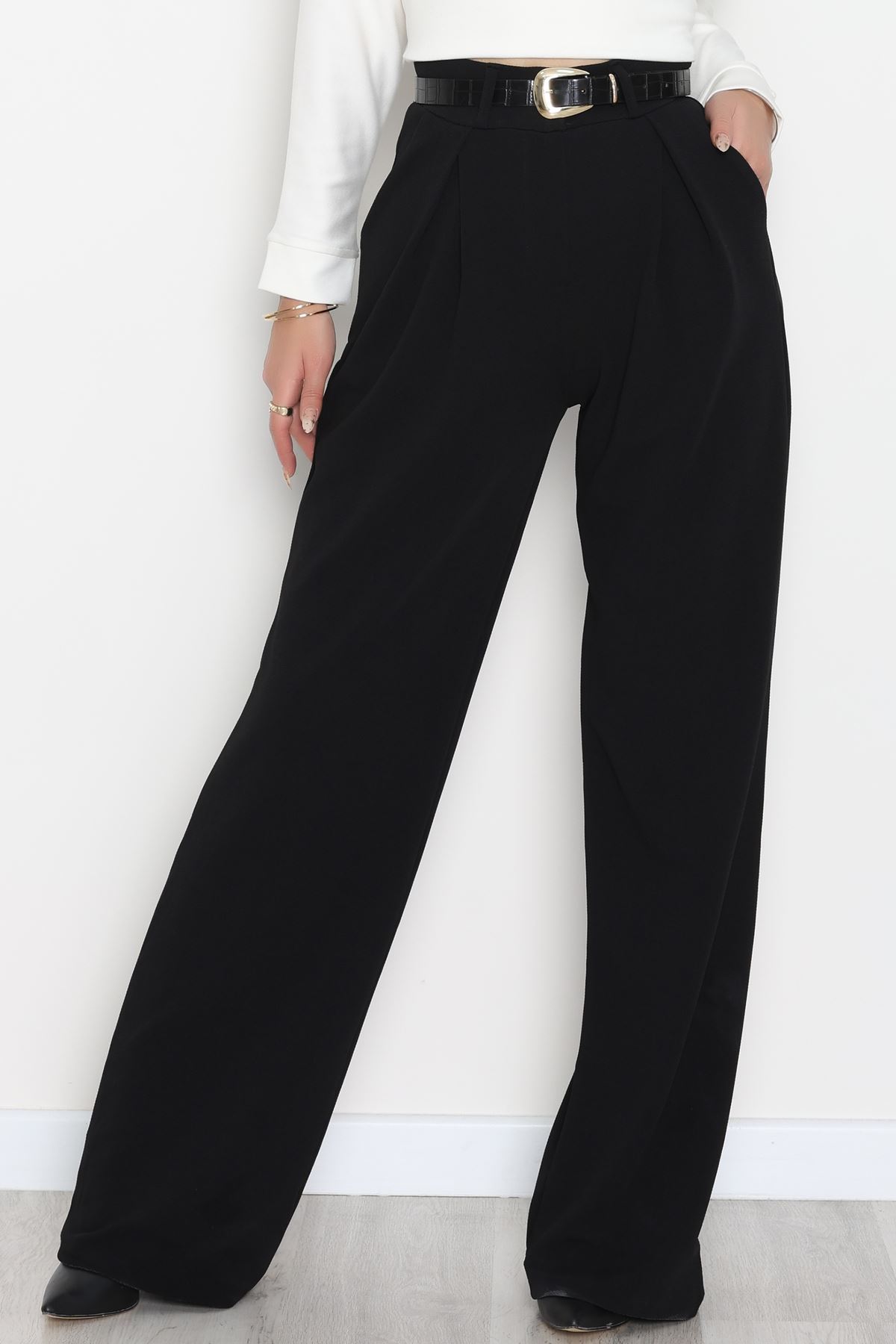 Pileli Palazzo Pantolon Siyah - 51047.1999.