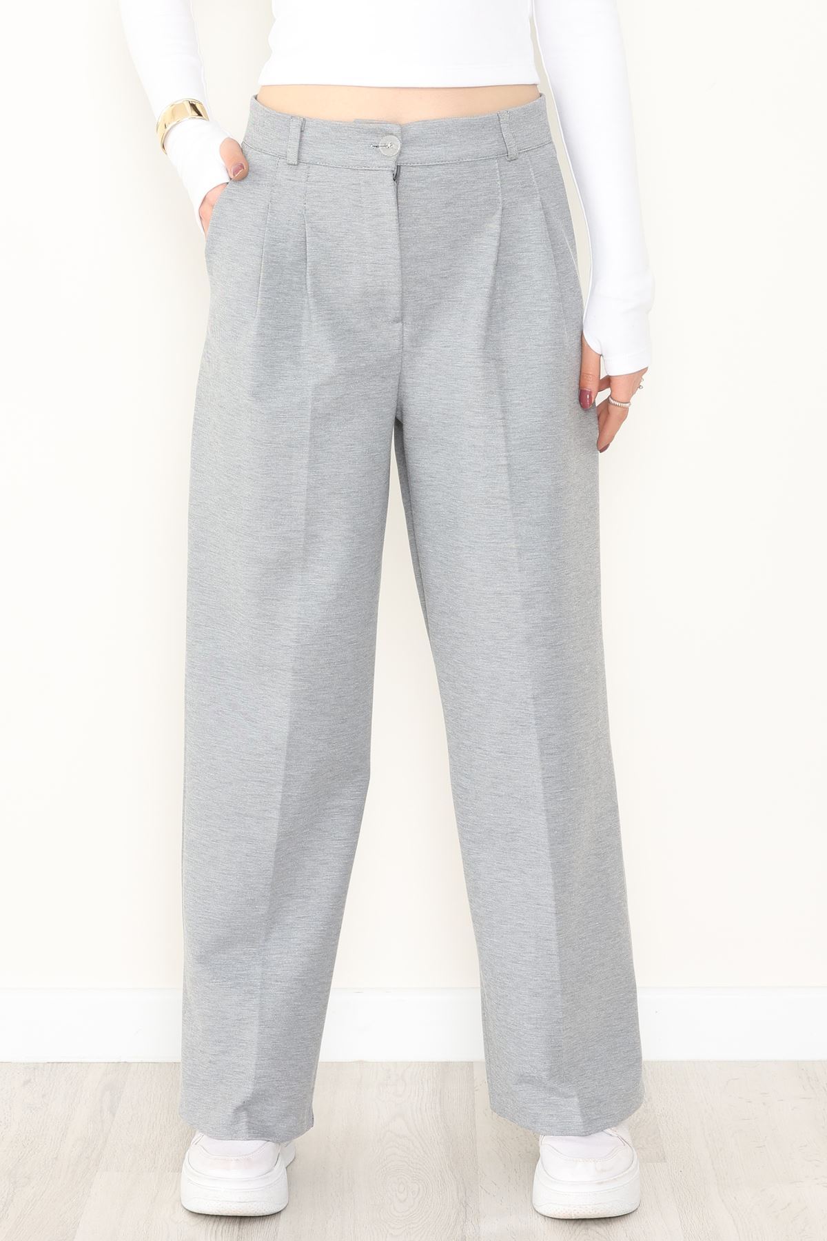 İnterlok Kumaş Bol Paça Pantolon Gri - 51049.2061.