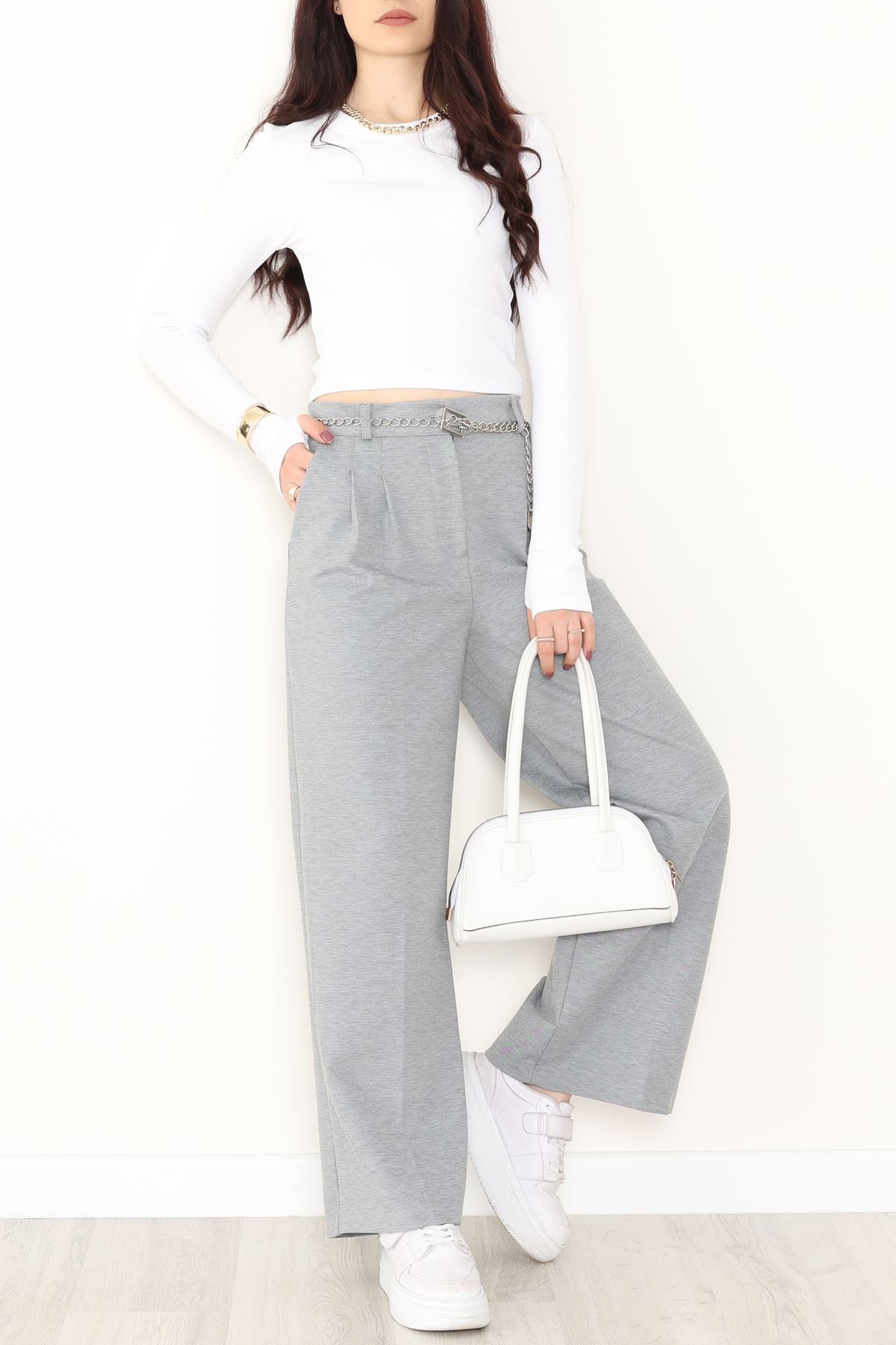 İnterlok Kumaş Bol Paça Pantolon Gri - 51049.2061.