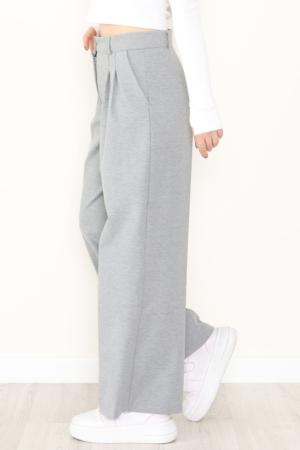 İnterlok Kumaş Bol Paça Pantolon Gri - 51049.2061.
