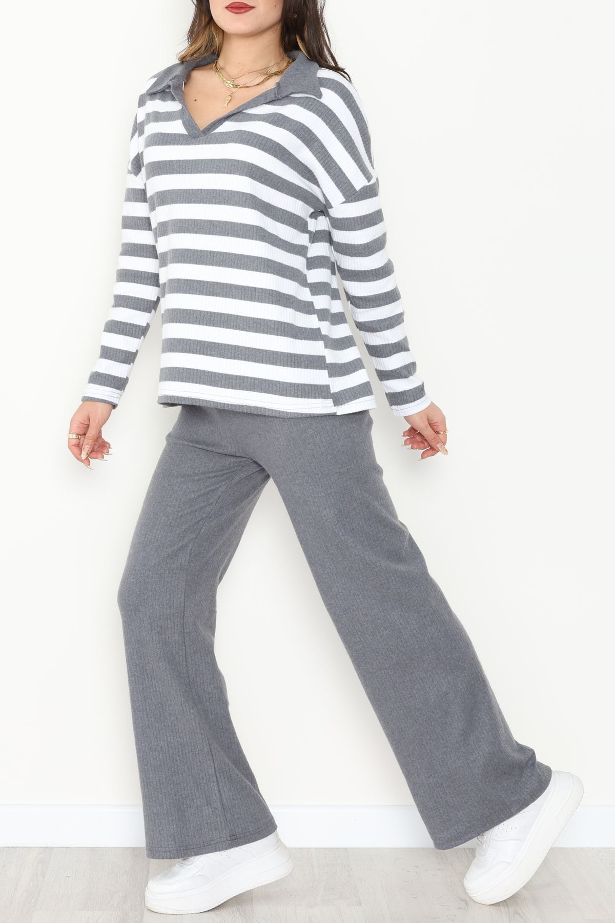 Polo Yaka Raporlu İnterlok Takım Fümebeyaz - 42738.1567.