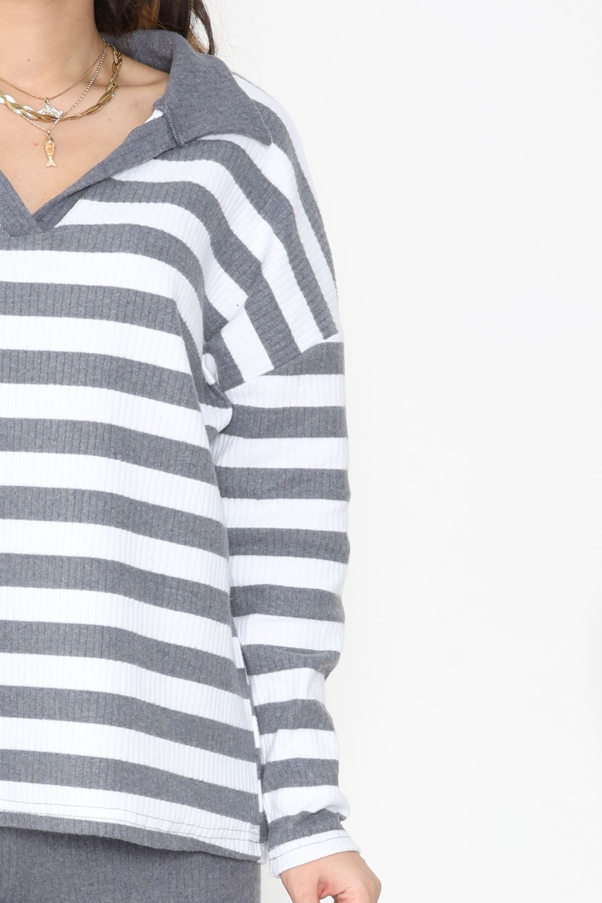 Polo Yaka Raporlu İnterlok Takım Fümebeyaz - 42738.1567.