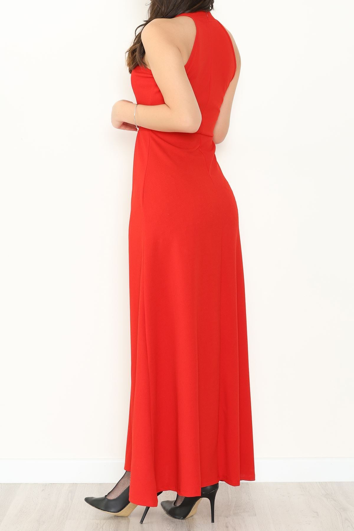 Halter Yaka İthal Krep Elbise Kırmızı - 42686.1256.