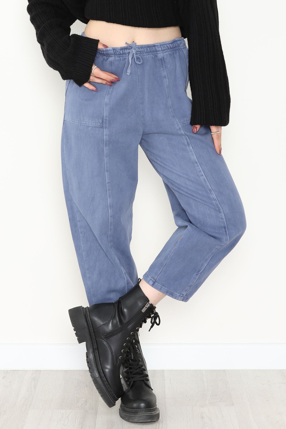 Yıkamalı Havuç Pantolon Açıkmavi - 51212.1779.