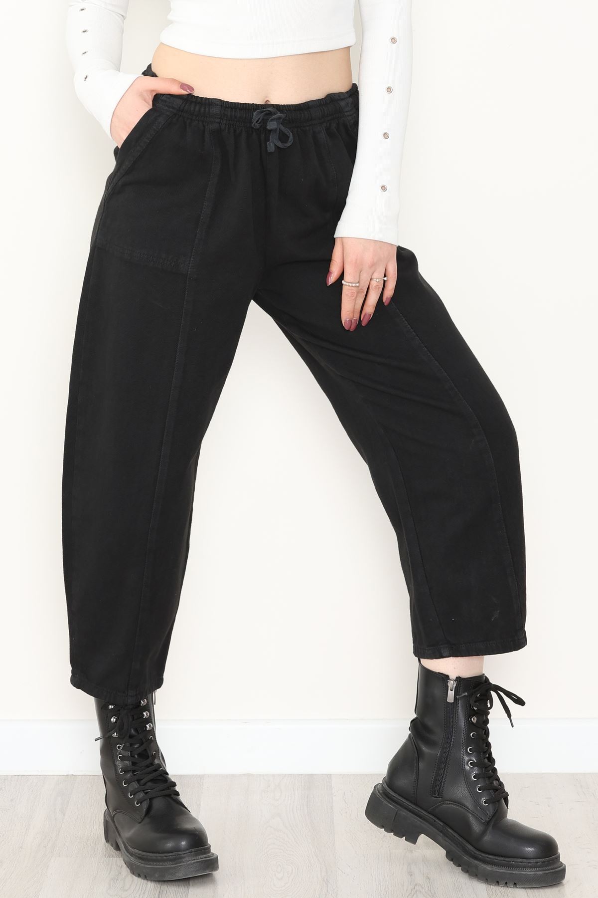 Yıkamalı Havuç Pantolon Siyah - 51212.1779.