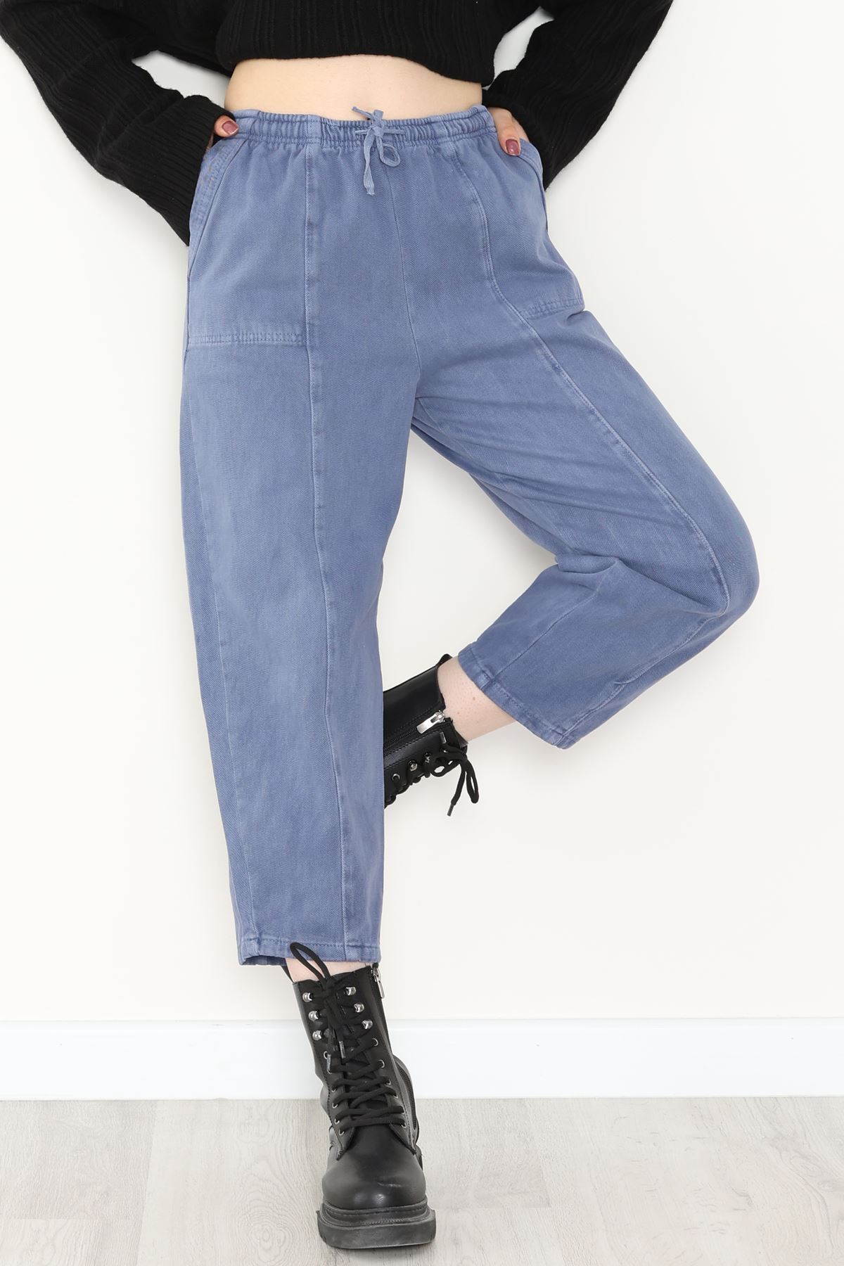 Yıkamalı Havuç Pantolon Açıkmavi - 51212.1779.