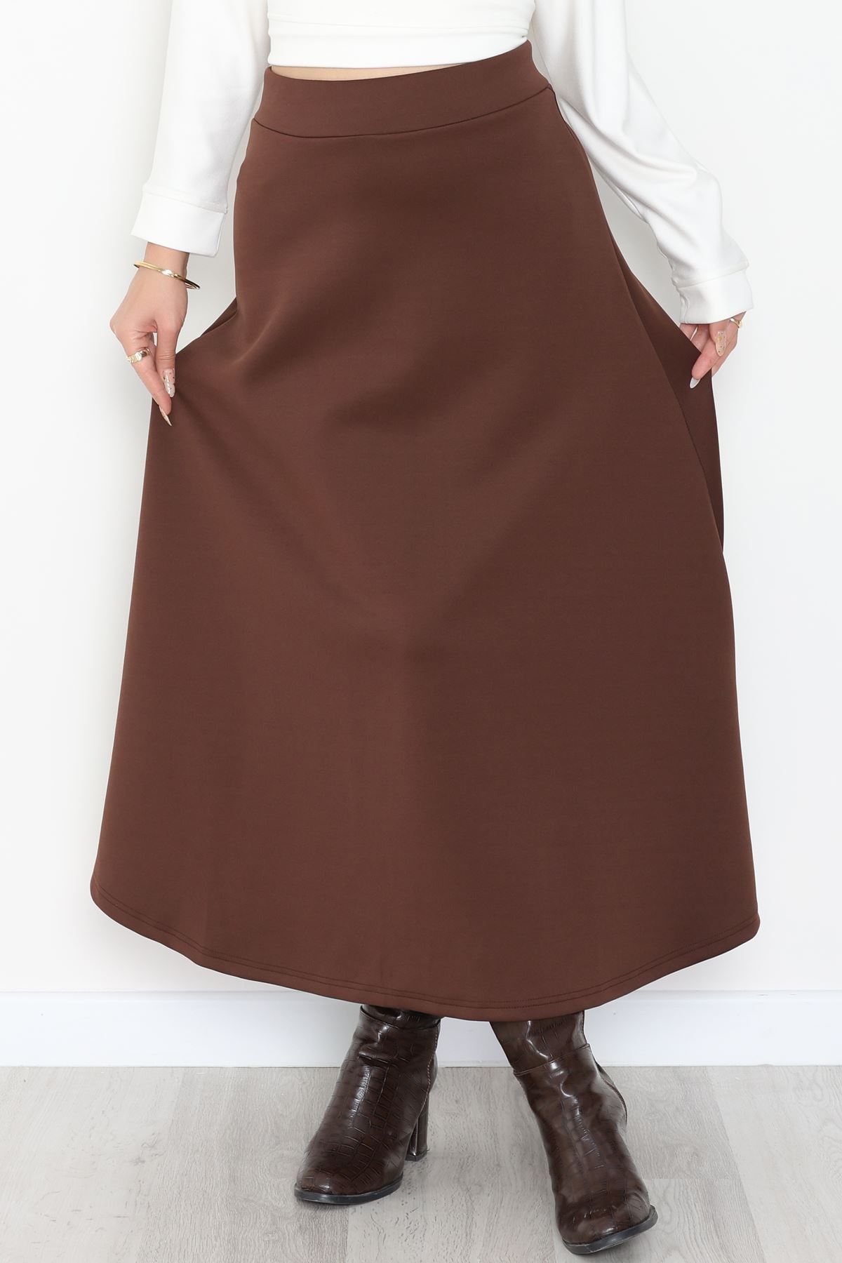 Puf Scuba Kumaş Uzun Etek Kahve - 51104.1355.