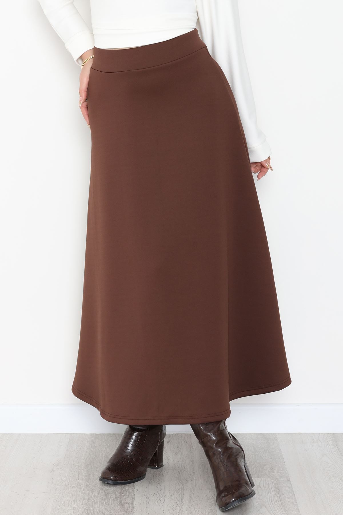 Puf Scuba Kumaş Uzun Etek Kahve - 51104.1355.