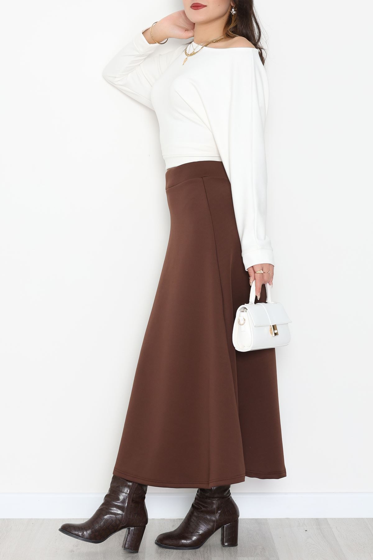 Puf Scuba Kumaş Uzun Etek Kahve - 51104.1355.