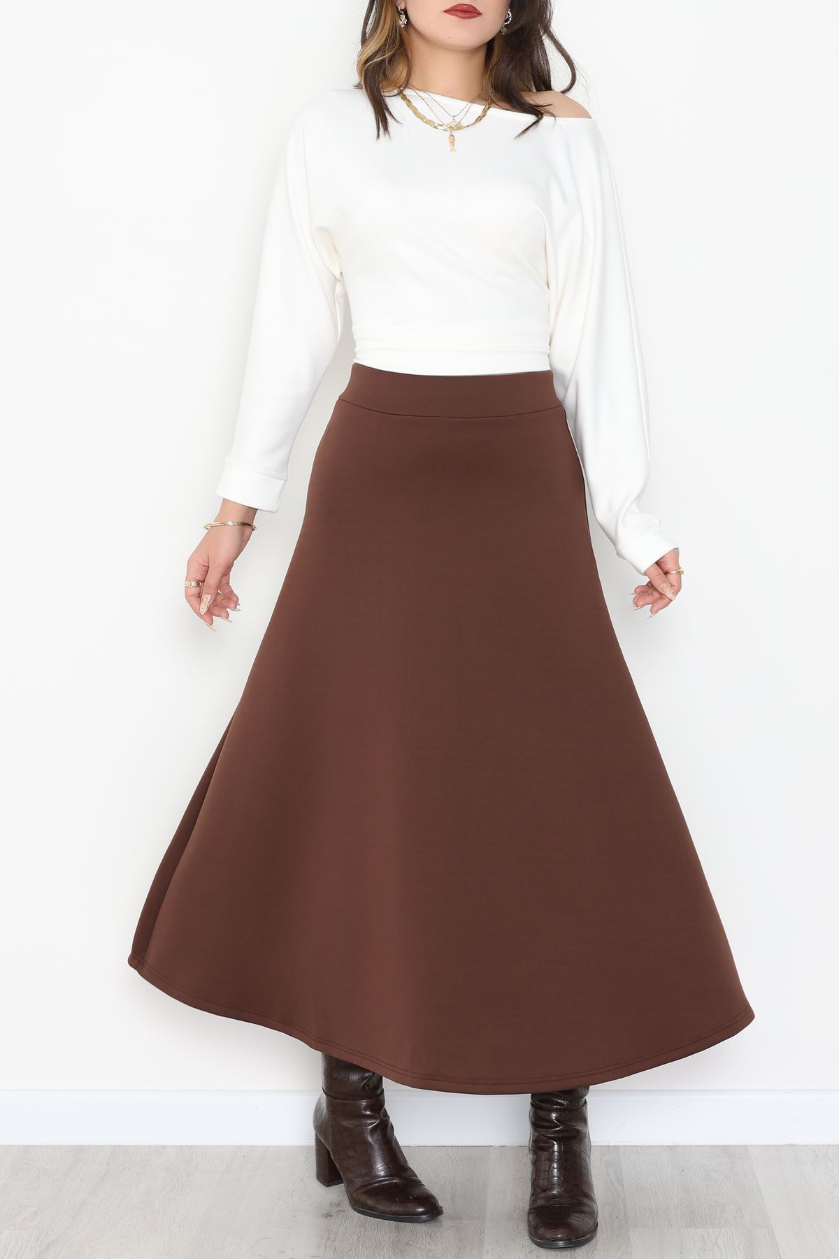 Puf Scuba Kumaş Uzun Etek Kahve - 51104.1355.