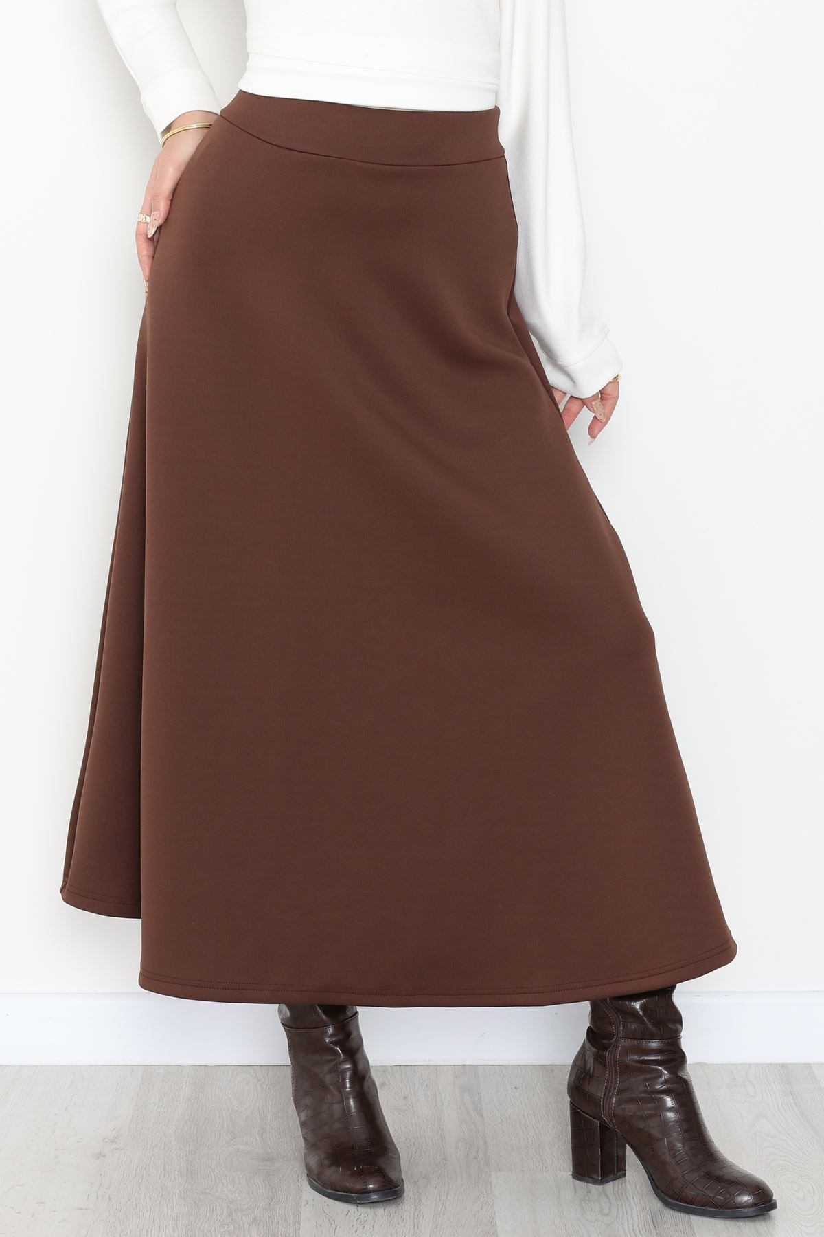 Puf Scuba Kumaş Uzun Etek Kahve - 51104.1355.