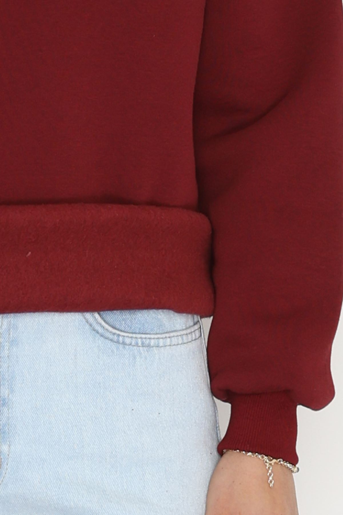 3 İplik Bisiklet Yaka Sweat Bordo - 42237.1878.