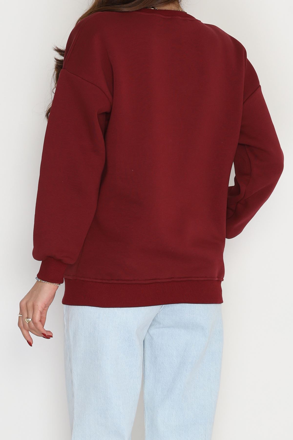 3 İplik Bisiklet Yaka Sweat Bordo - 42237.1878.