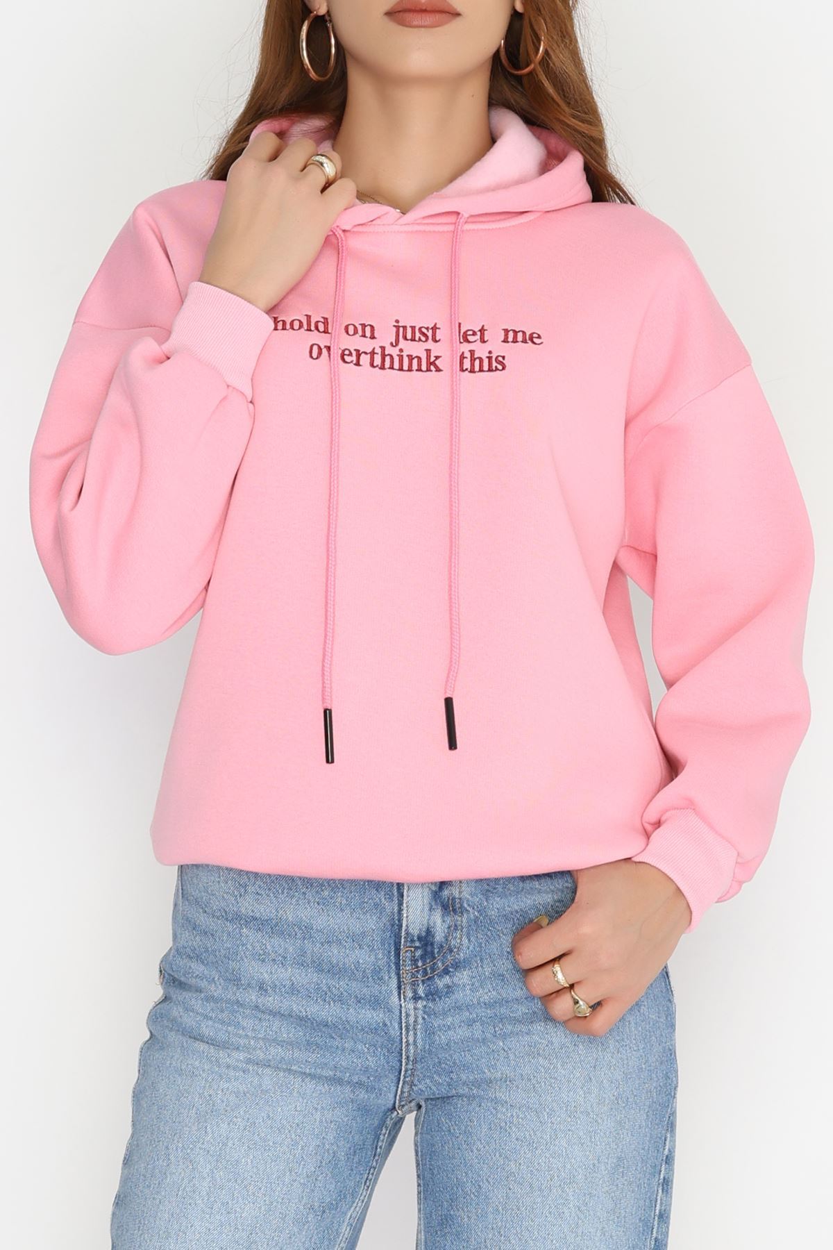 3 İplik Kapşonlu Nakışlı Sweat Pembebordo - 42221.1878.