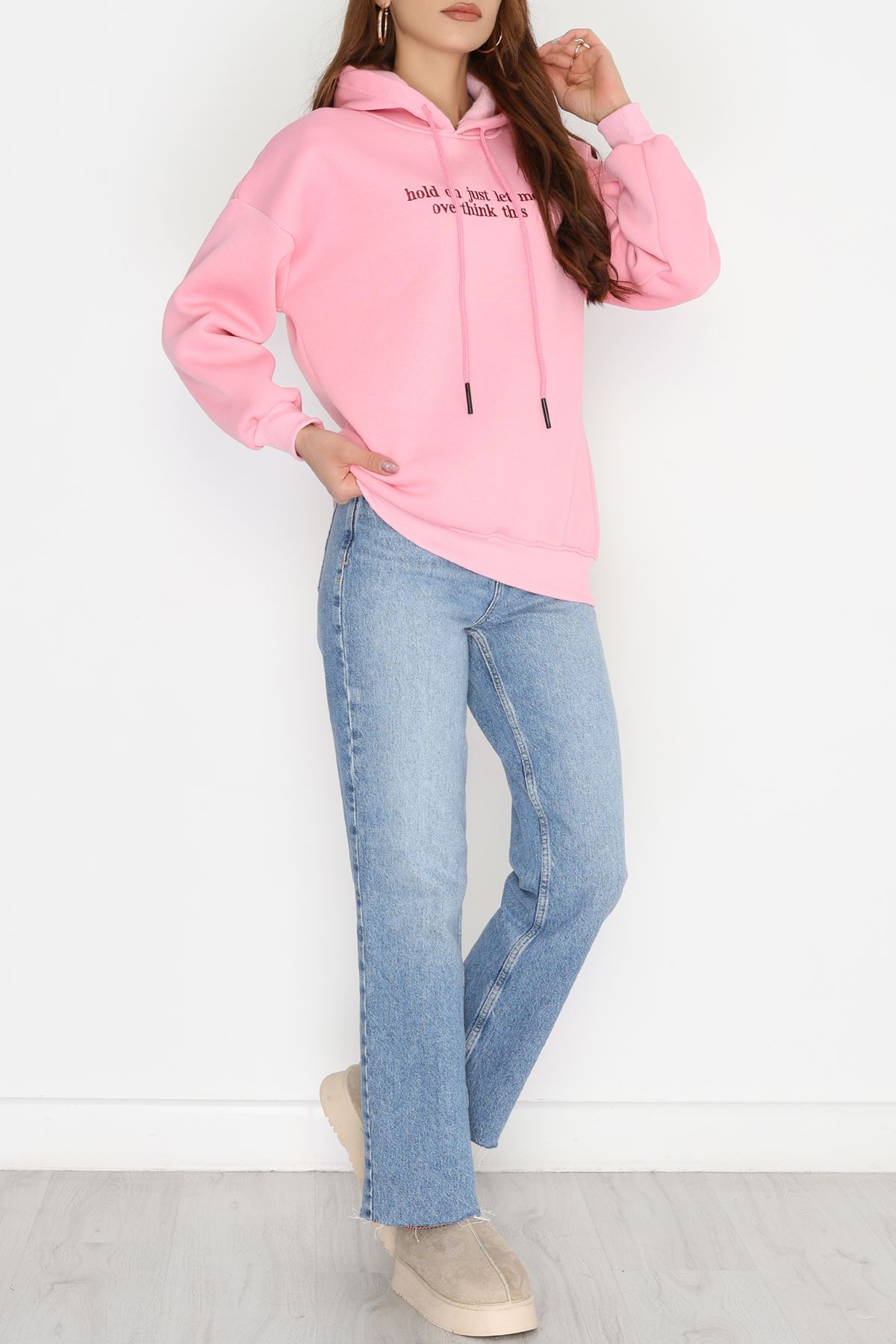 3 İplik Kapşonlu Nakışlı Sweat Pembebordo - 42221.1878.