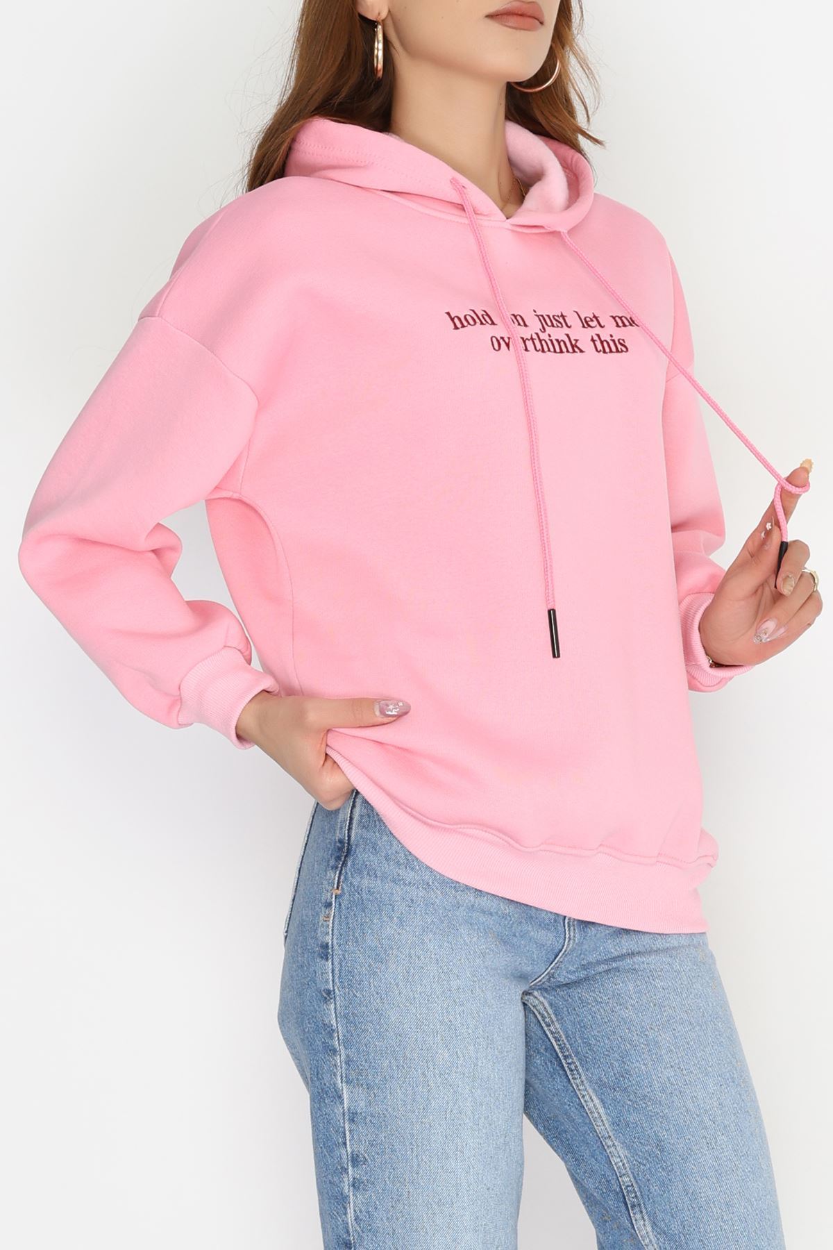 3 İplik Kapşonlu Nakışlı Sweat Pembebordo - 42221.1878.