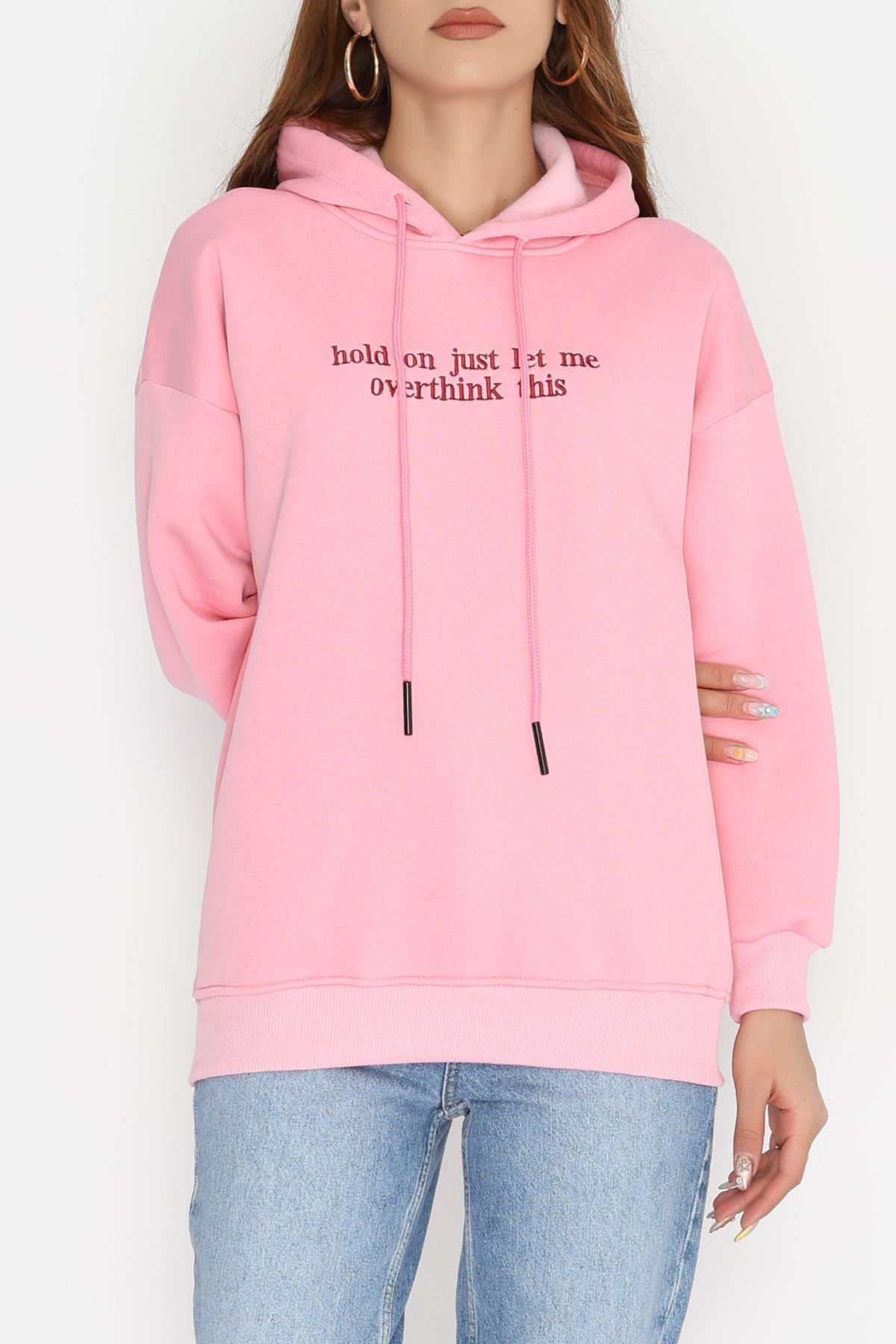 3 İplik Kapşonlu Nakışlı Sweat Pembebordo - 42221.1878.