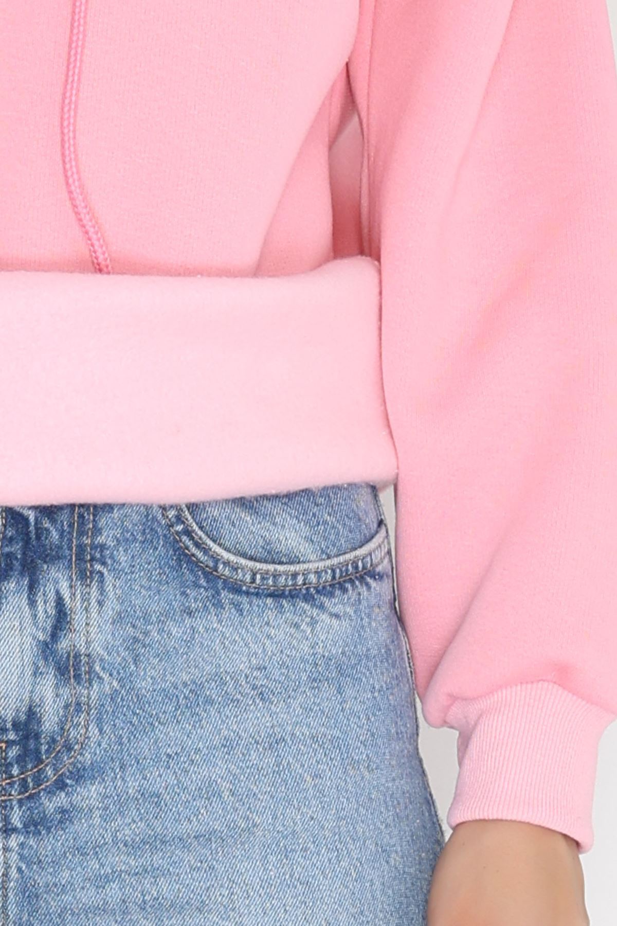 3 İplik Kapşonlu Nakışlı Sweat Pembebordo - 42221.1878.