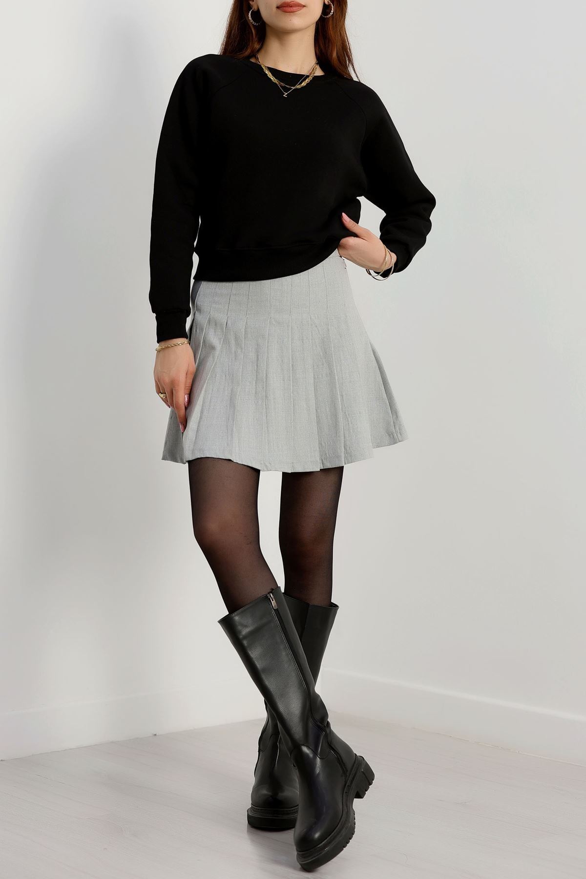 Bisiklet Yaka 3 İplik Sweat Siyah - 20958.1878.