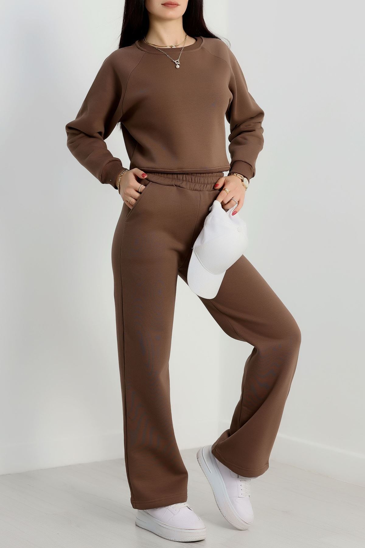 Bisiklet Yaka 3 İplik Sweat Kahve - 20958.1878.