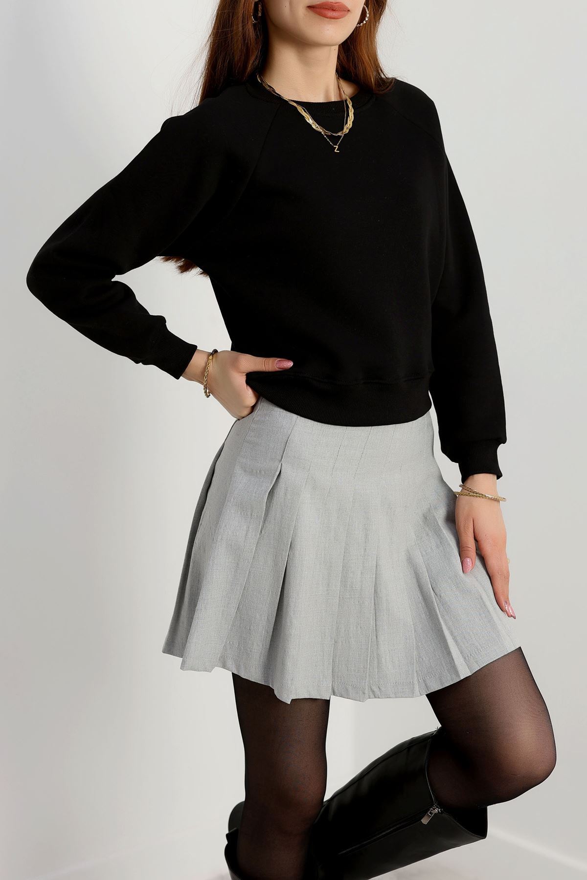 Bisiklet Yaka 3 İplik Sweat Siyah - 20958.1878.