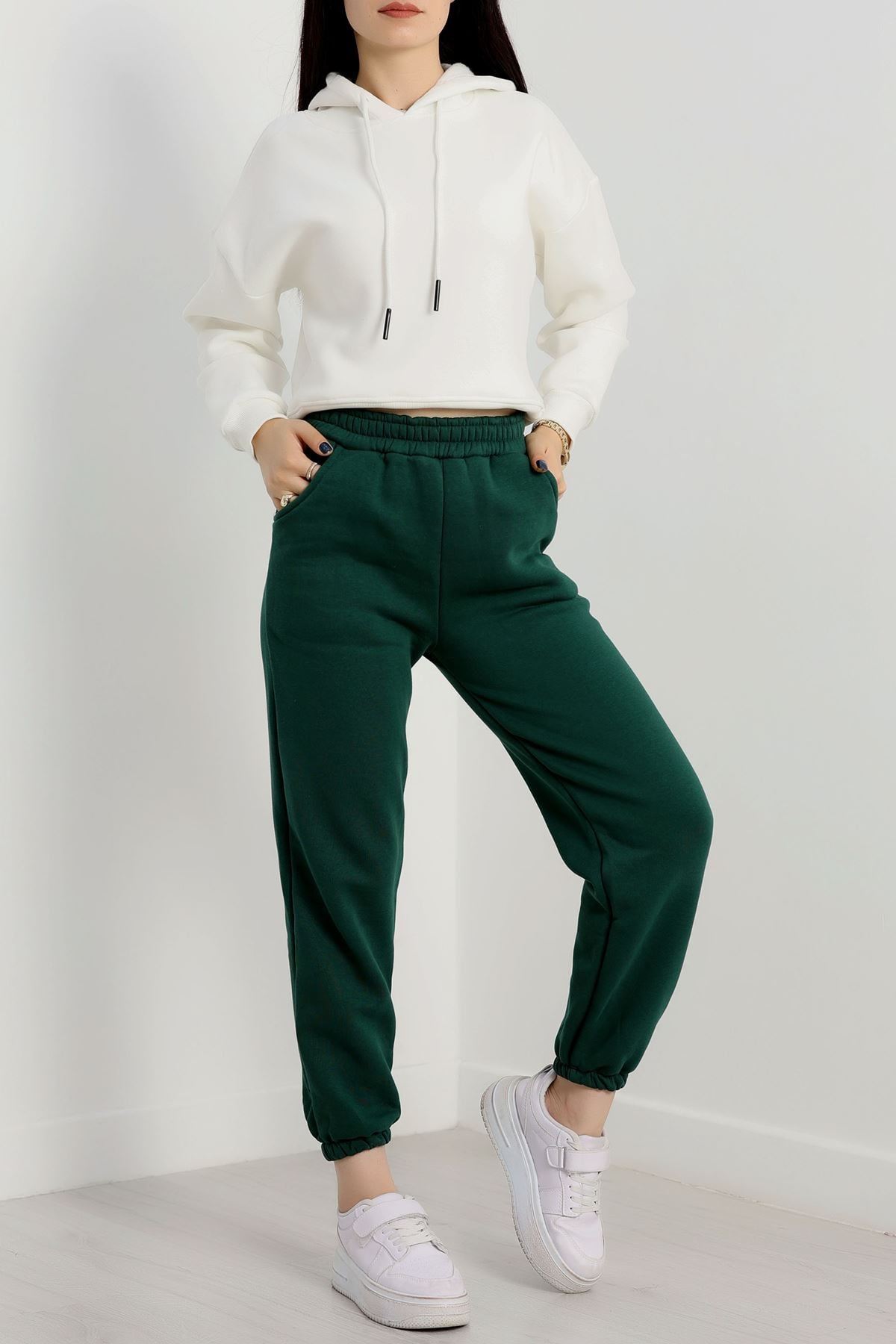 3 İplik Kapşonlu Crop Sweat Ekru - 20959.1878.