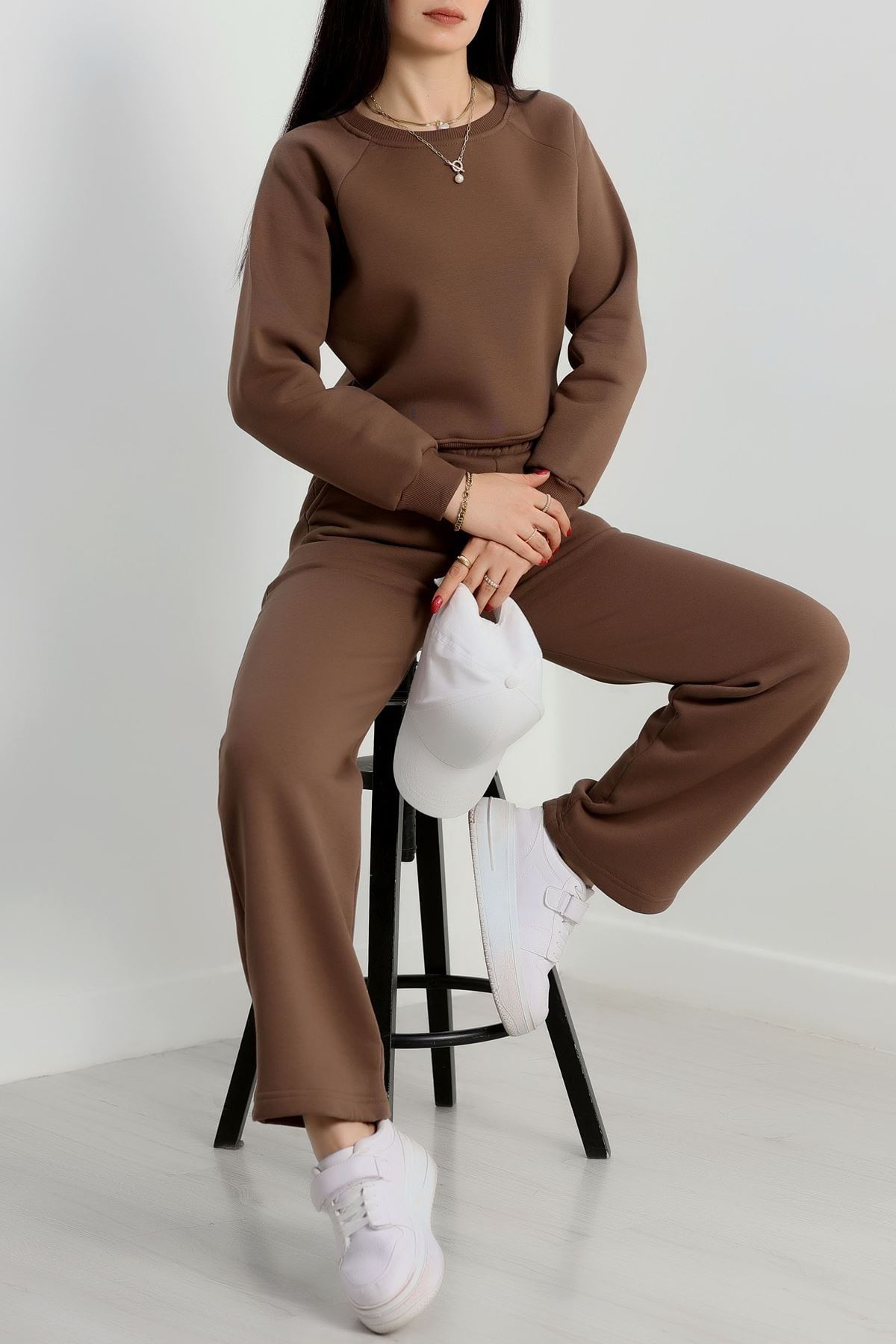 Bisiklet Yaka 3 İplik Sweat Kahve - 20958.1878.