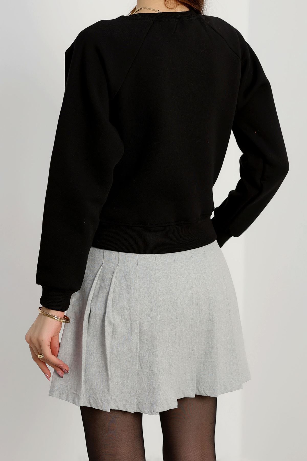 Bisiklet Yaka 3 İplik Sweat Siyah - 20958.1878.