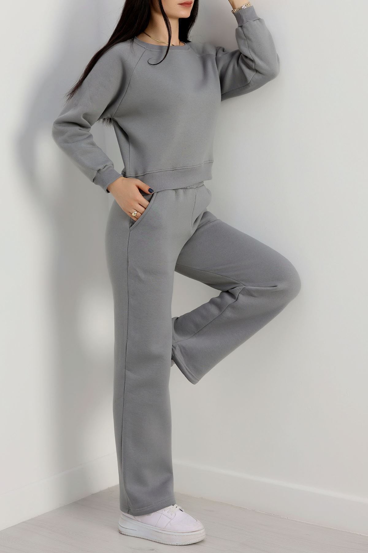 Bisiklet Yaka 3 İplik Sweat Antrasit - 20958.1878.