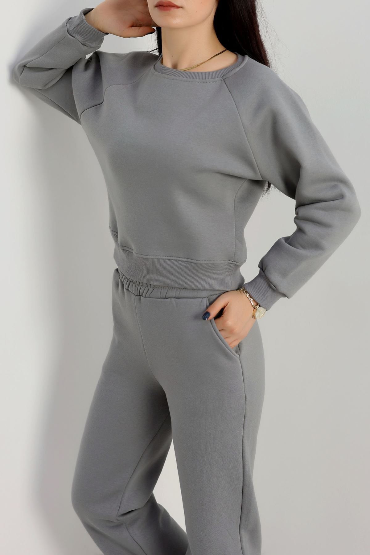 Bisiklet Yaka 3 İplik Sweat Antrasit - 20958.1878.