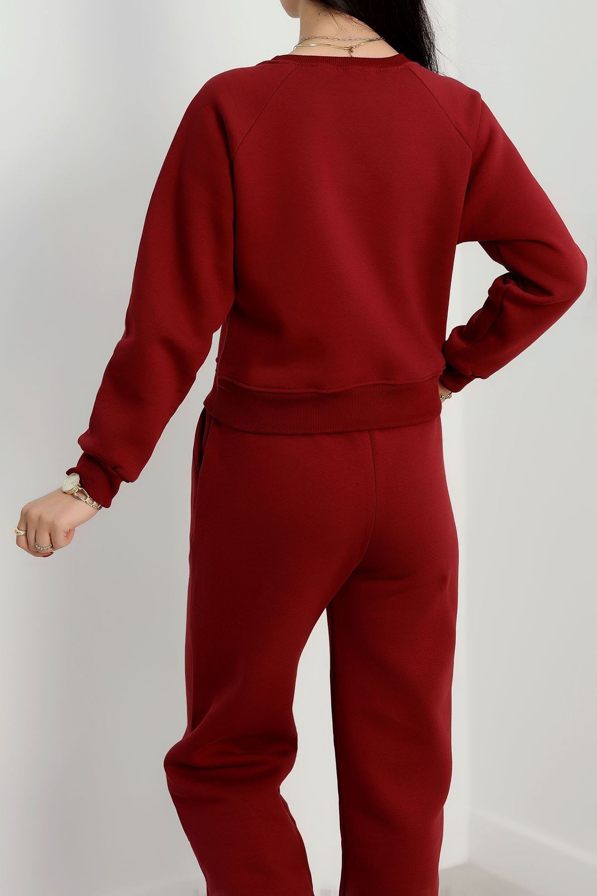 Bisiklet Yaka 3 İplik Sweat Bordo - 20958.1878.