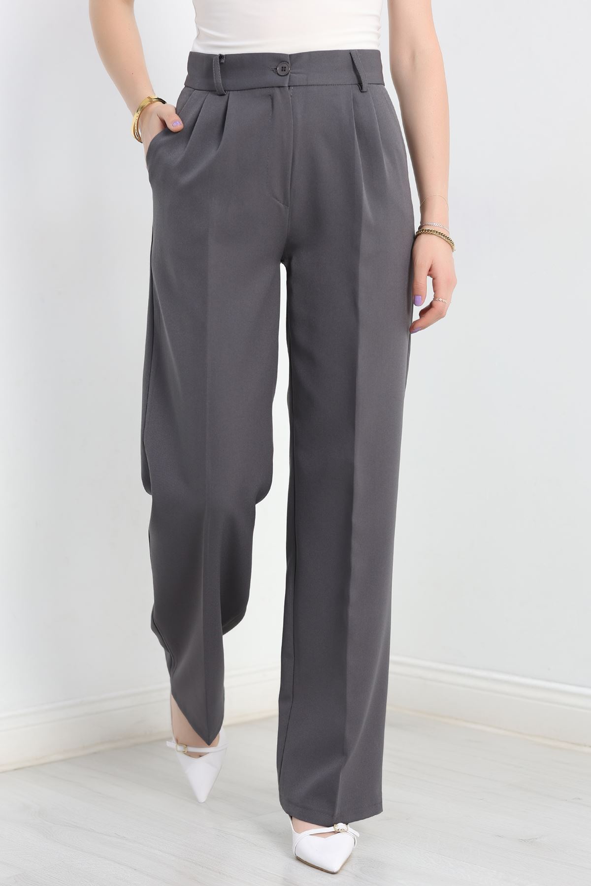 Tek Düğme Palazzo Pantolon Füme - 90022.1397.