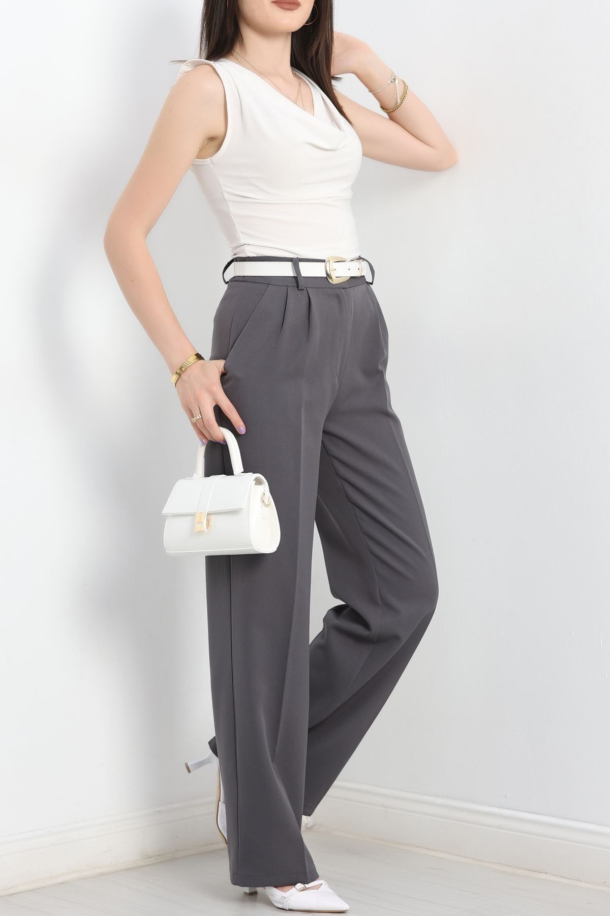 Tek Düğme Palazzo Pantolon Füme - 90022.1397.