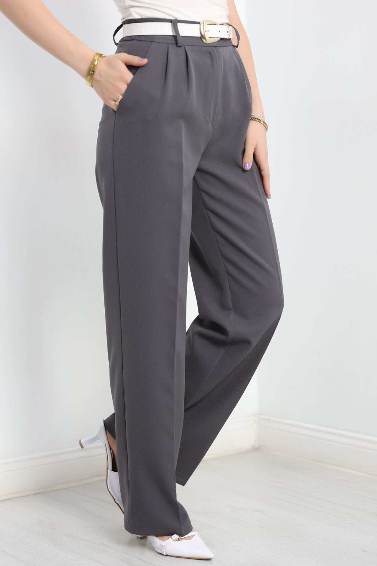 Tek Düğme Palazzo Pantolon Füme - 90022.1397.