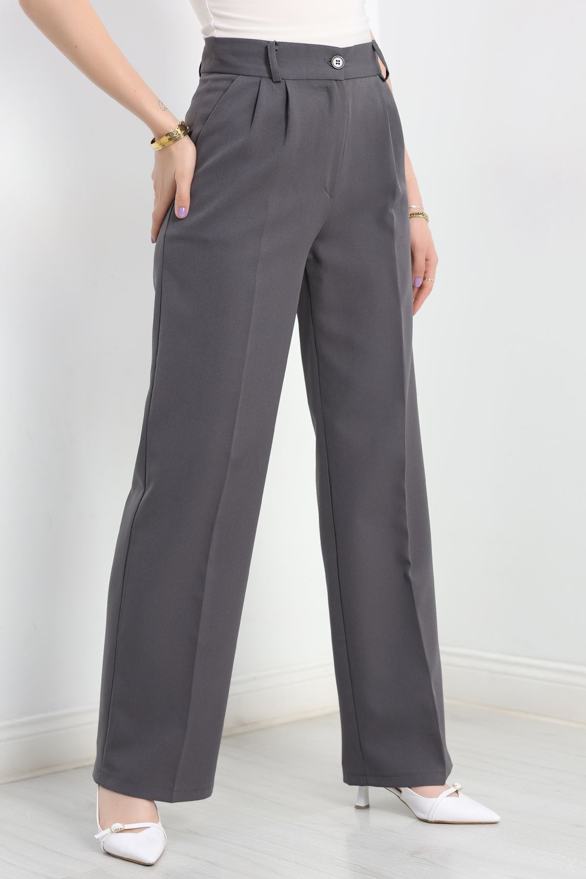 Tek Düğme Palazzo Pantolon Füme - 90022.1397.