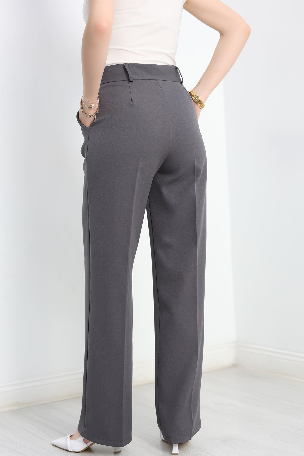 Tek Düğme Palazzo Pantolon Füme - 90022.1397.