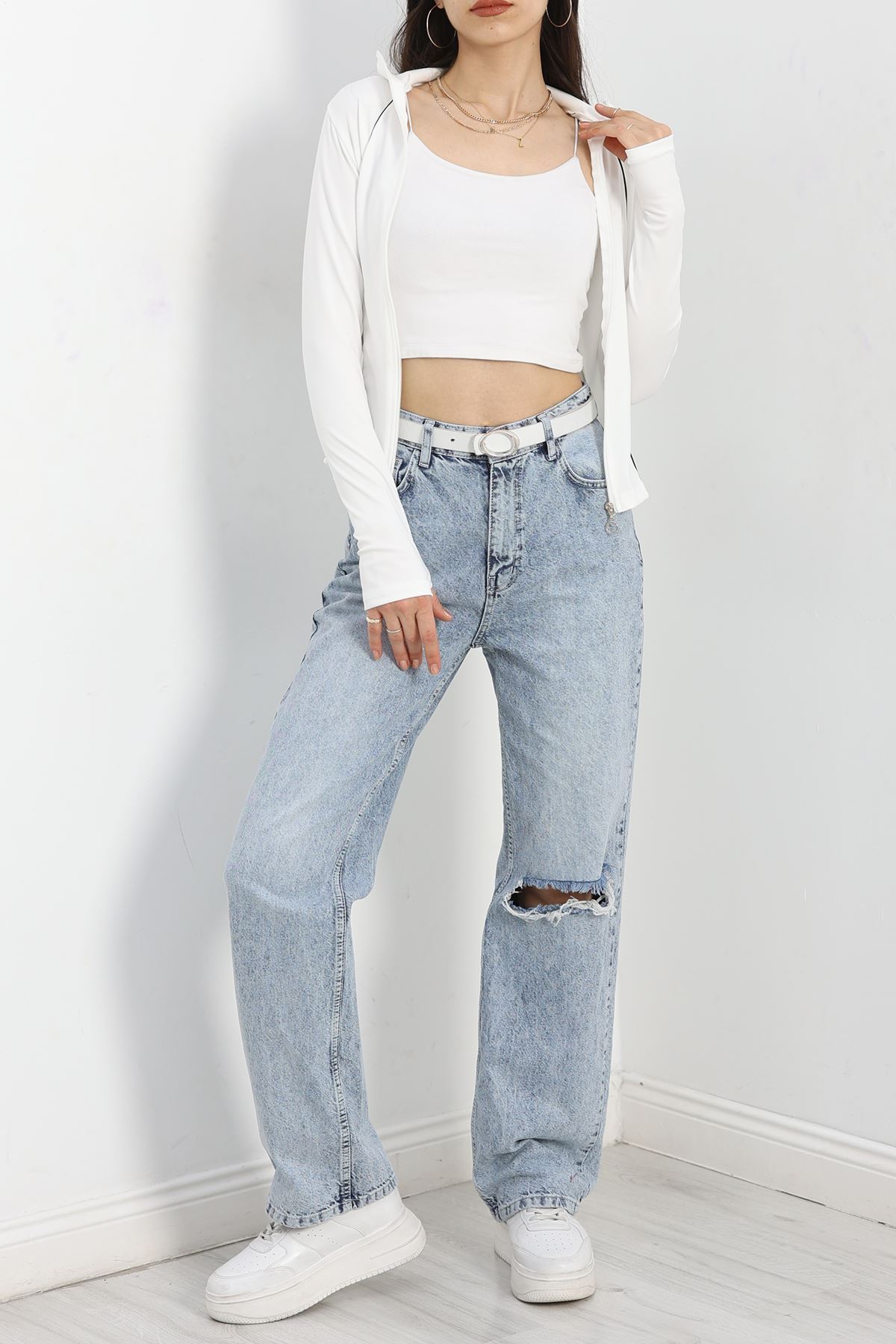 Biyeli Fermuarlı Dalgıç Body Ceket Beyaz - 50203.053.