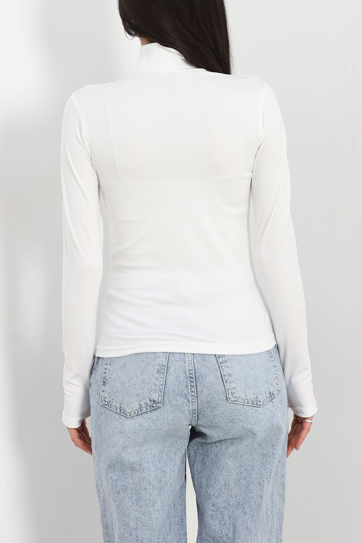 Biyeli Fermuarlı Dalgıç Body Ceket Beyaz - 50203.053.