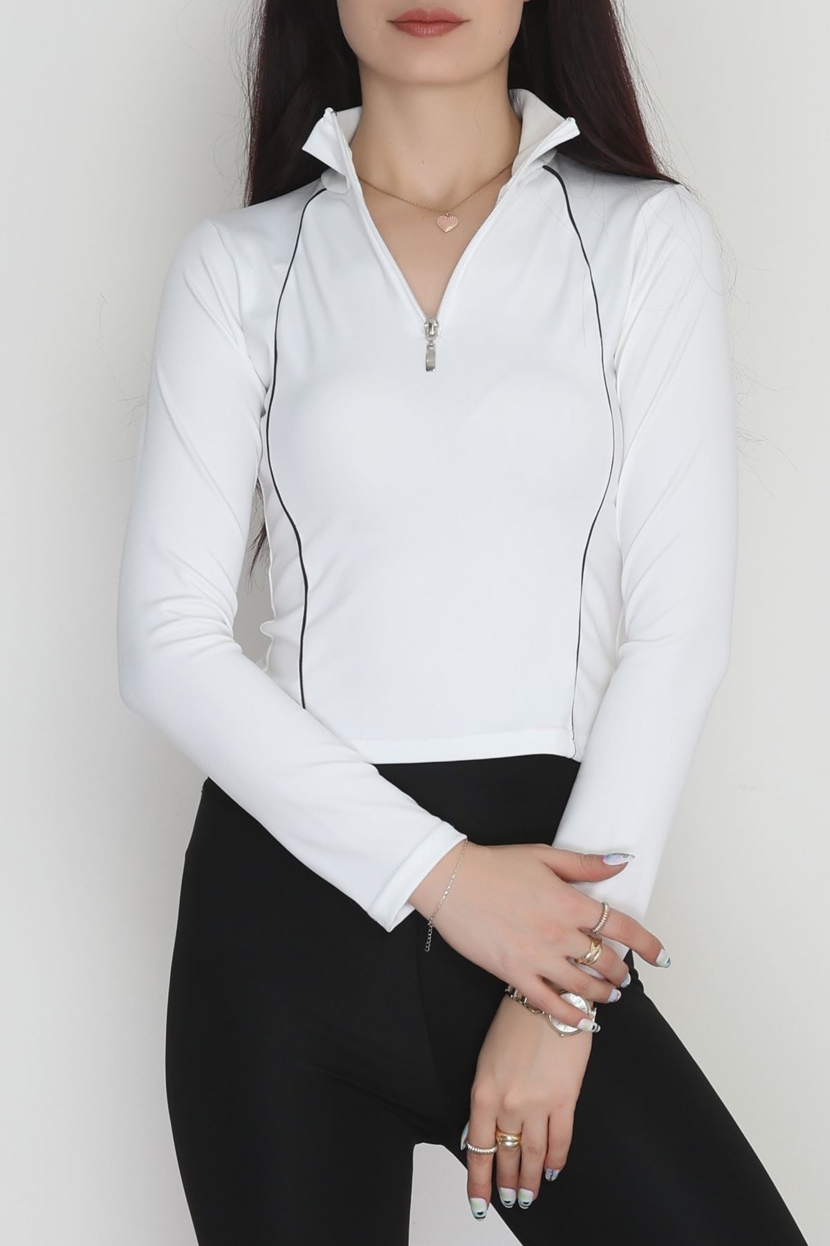 Biyeli Yarım Fermuarlı Dalgıç Body Beyaz - 50099.053.