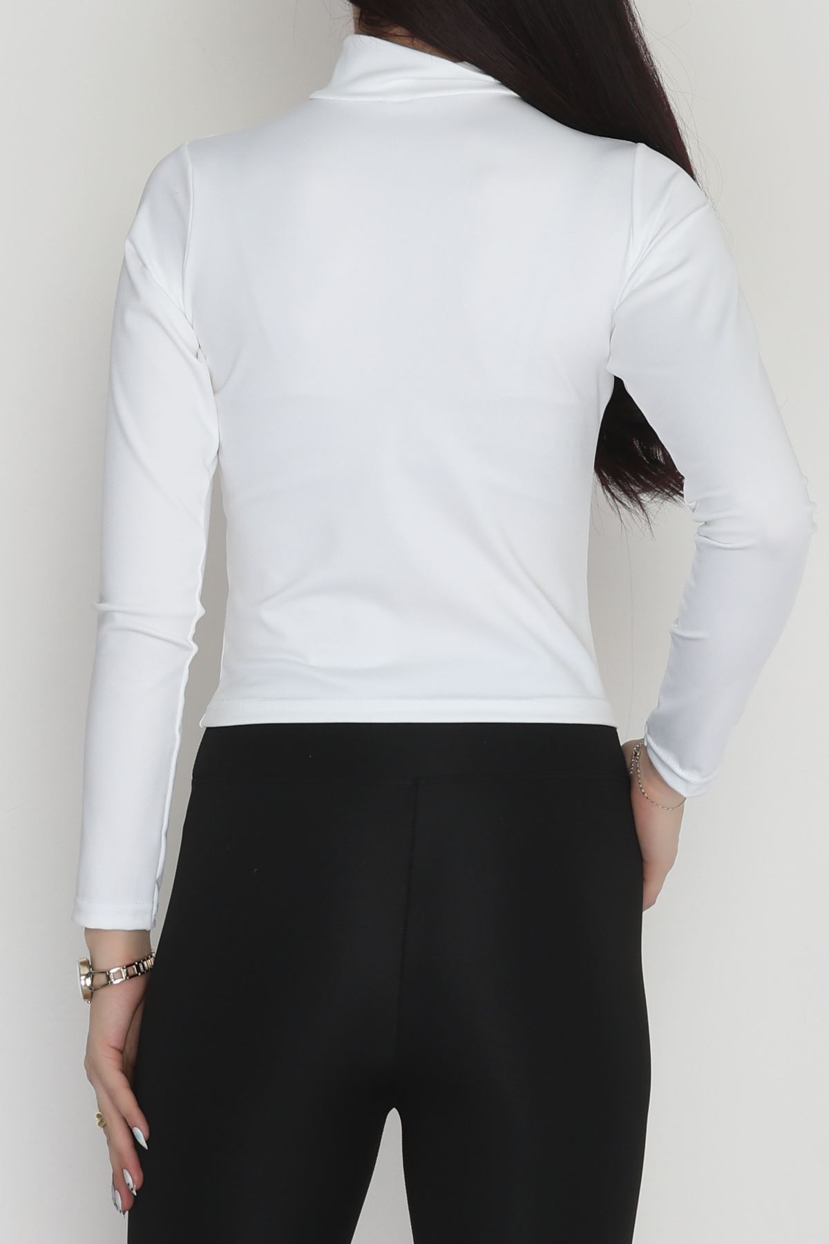 Biyeli Yarım Fermuarlı Dalgıç Body Beyaz - 50099.053.