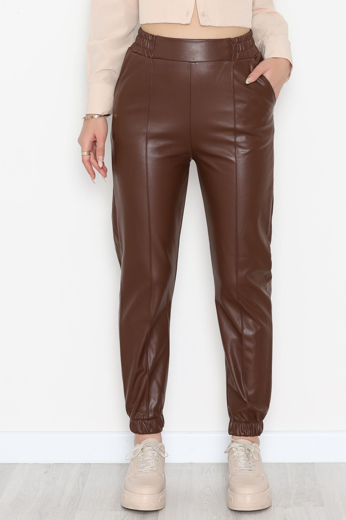 Önü Çımalı Jogger Pantolon Kahve - 51210.1779.
