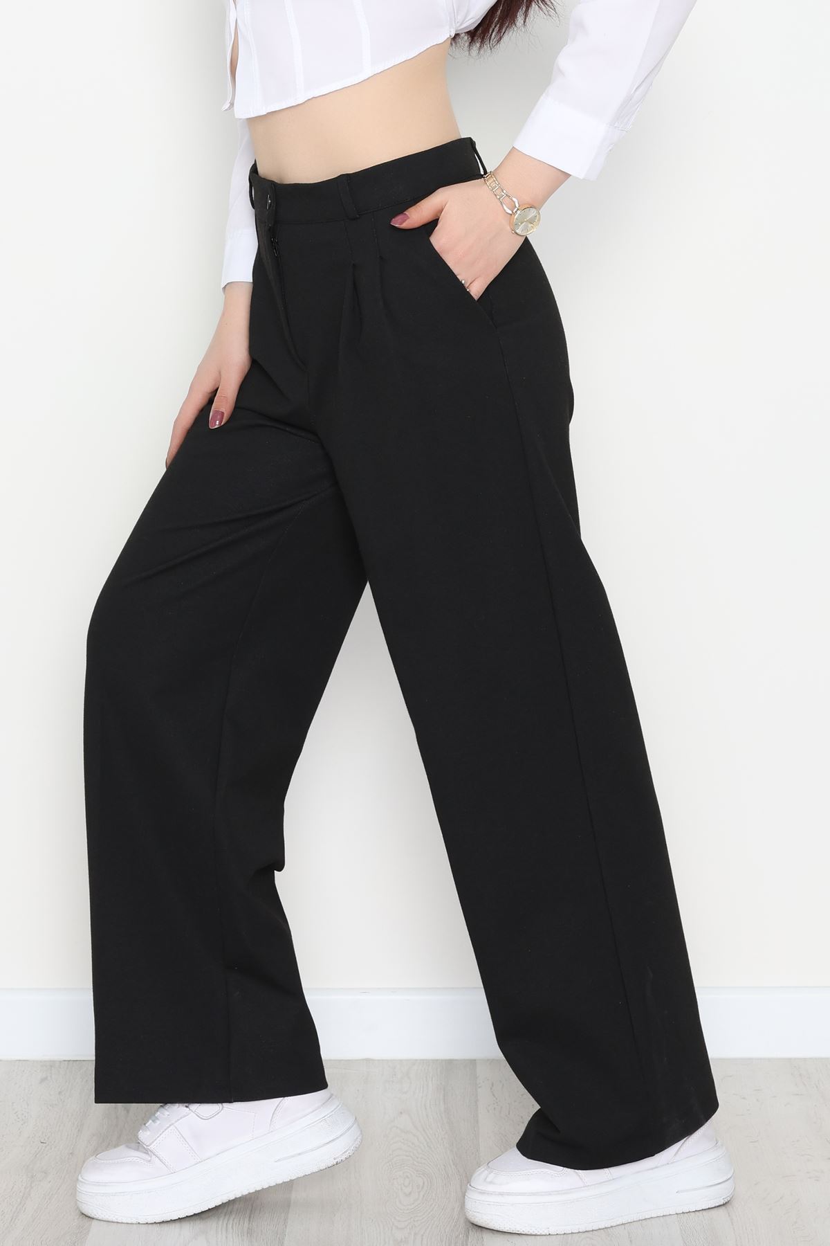 İnterlok Kumaş Bol Paça Pantolon Siyah - 51049.2061.