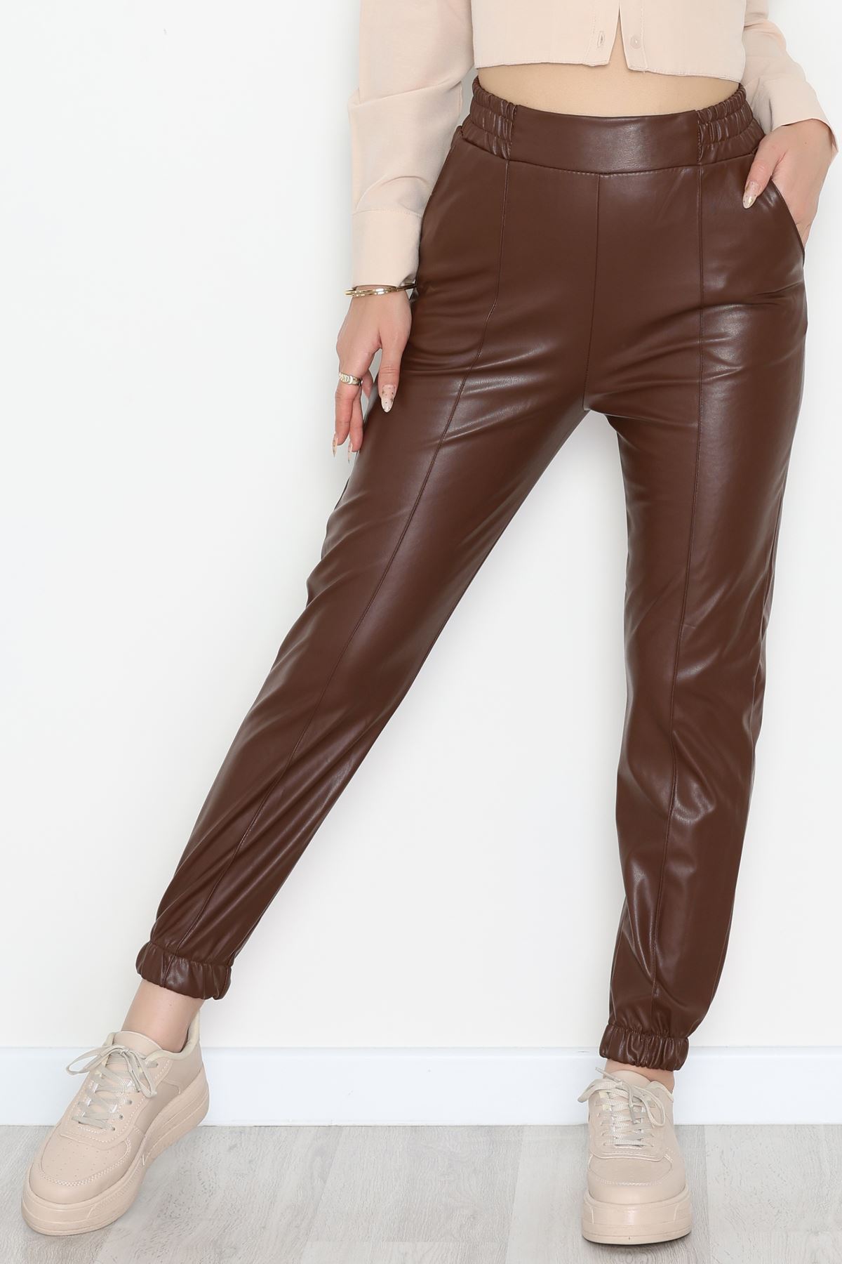 Önü Çımalı Jogger Pantolon Kahve - 51210.1779.