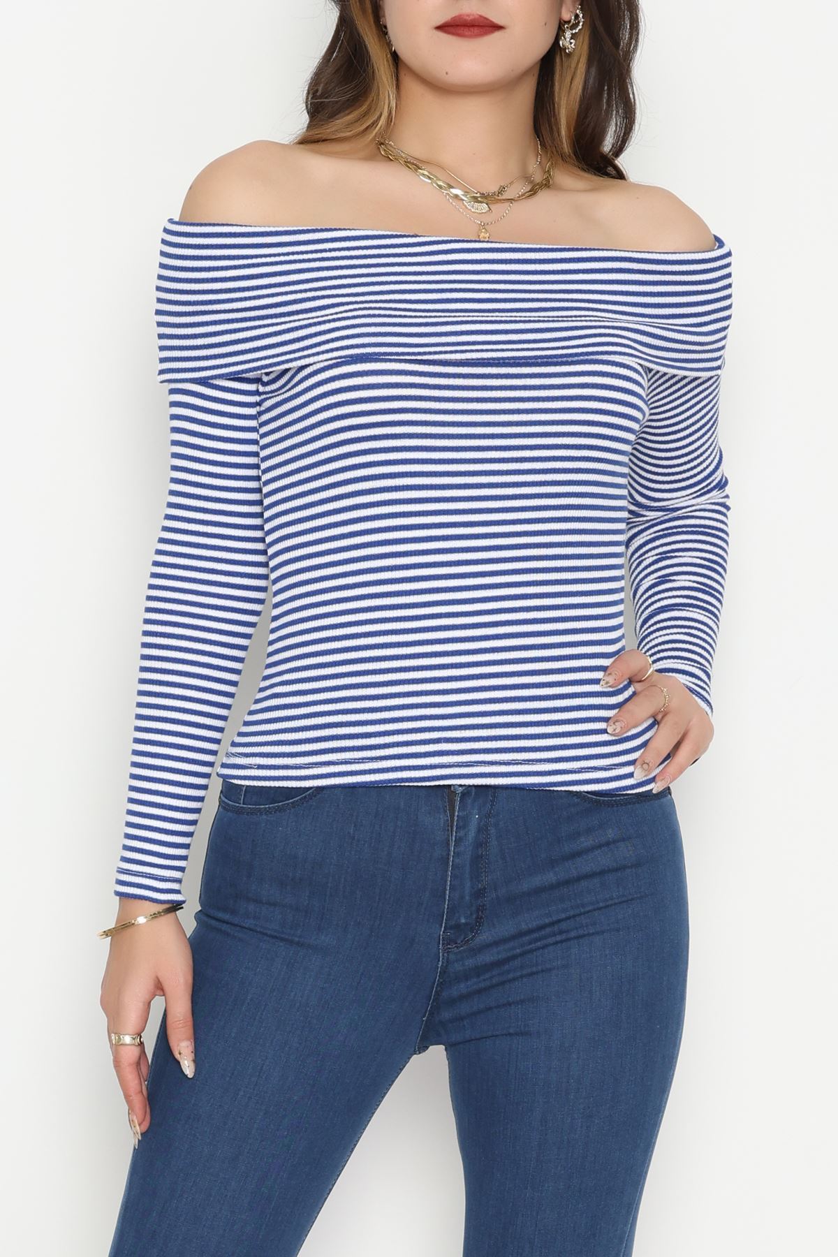 Madonna Yaka Likralı Kaşkorse Bluz Saksbeyaz - 42765.1567.