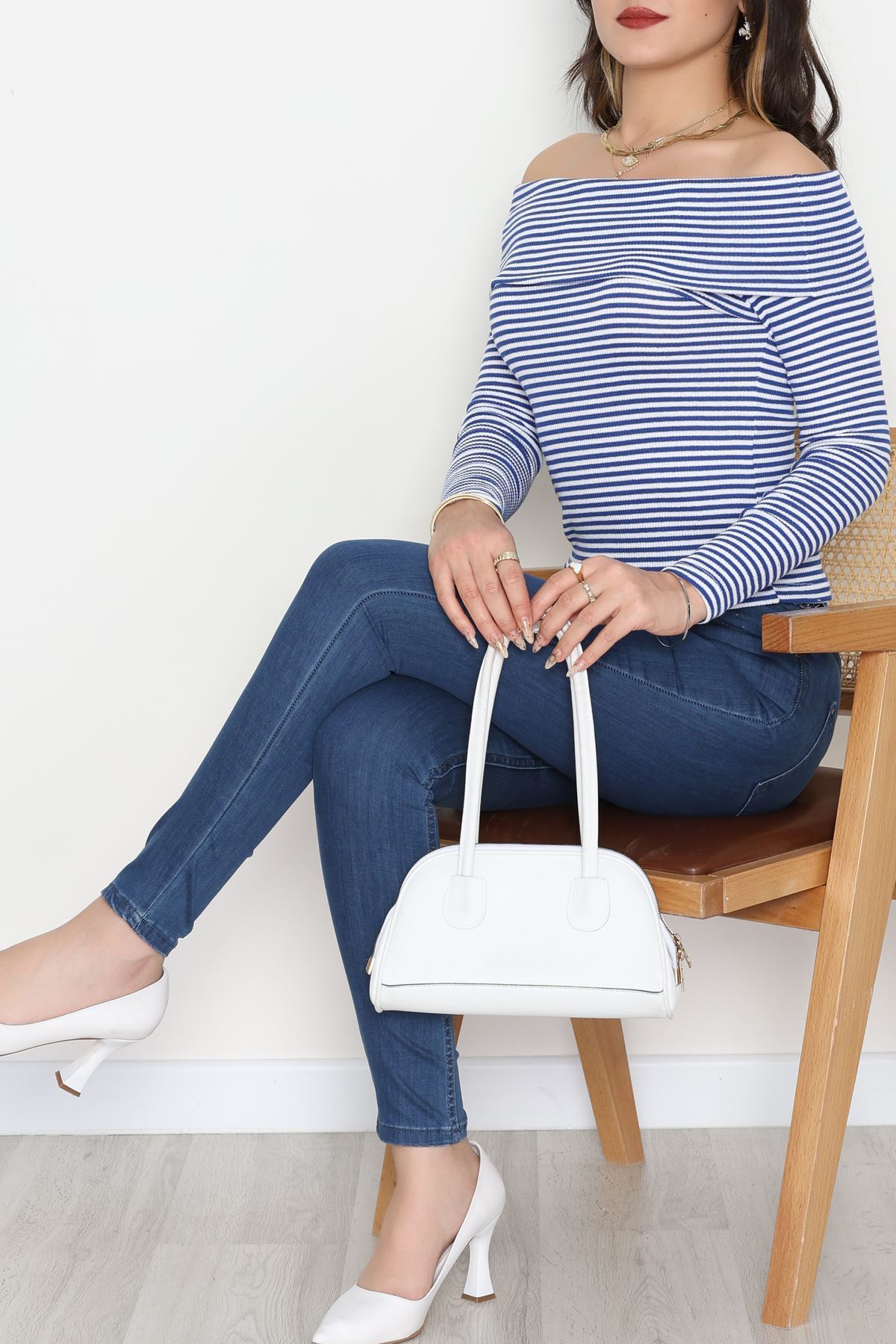 Madonna Yaka Likralı Kaşkorse Bluz Saksbeyaz - 42765.1567.